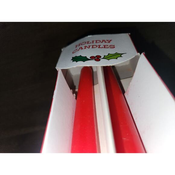 Vintage Christmas Tree Holiday Red Taper Wax Candles 10" Unused In Box - Picture 9 of 11